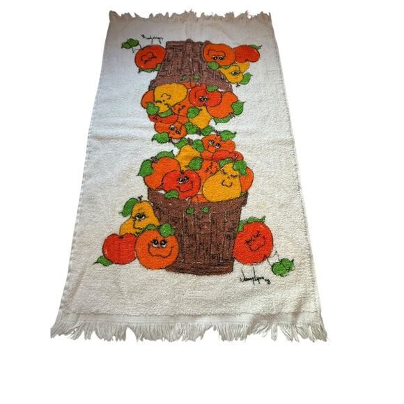 vtg nancy lynn anthropromorphic Fruit Hand Dish towel Funny Faces Retro Rare - Picture 2 of 5